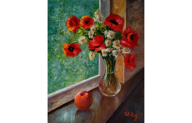 Poppy Painting Original Art Flowers Artwork Bouquet in vase