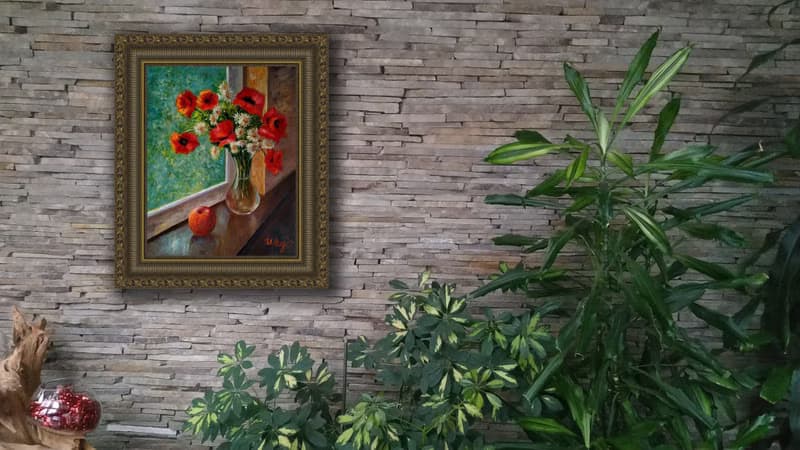 Poppy Painting Original Art Flowers Artwork Bouquet in vase