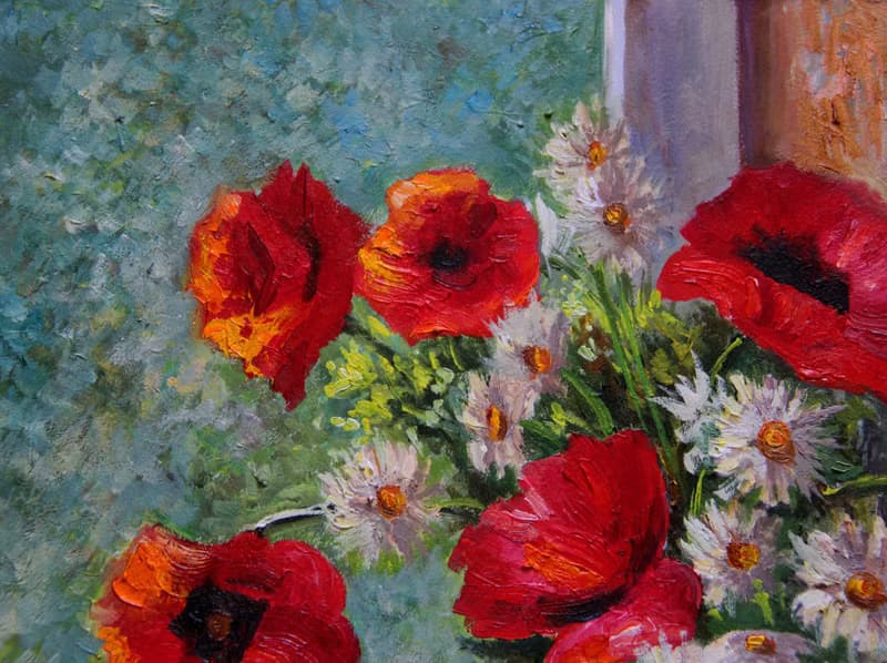 Poppy Painting Original Art Flowers Artwork Bouquet in vase