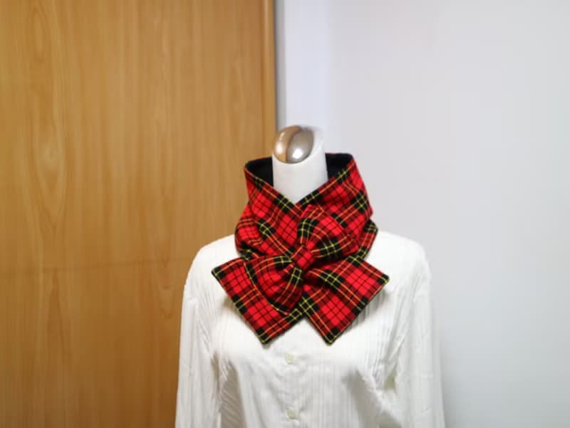 蝴蝶結款 可調式短圍巾.scarf 保暖圍脖 雙面雙色 大人.小孩均適