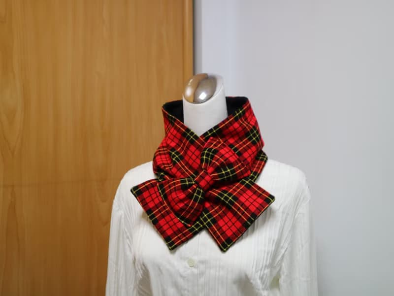 蝴蝶結款 可調式短圍巾.scarf 保暖圍脖 雙面雙色 大人.小孩均適