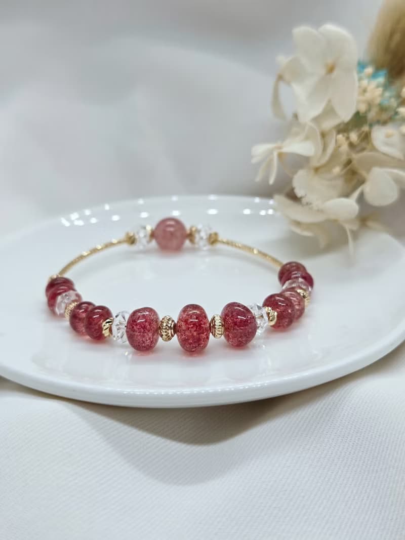 微笑莓果 草莓晶 白水晶 天然石手鍊