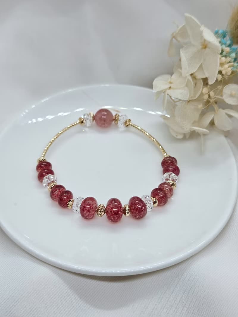 微笑莓果 草莓晶 白水晶 天然石手鍊