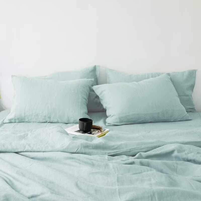 Sea glass linen sheet set / Flat+fitted sheet+2 pillowcases / Blue bedding