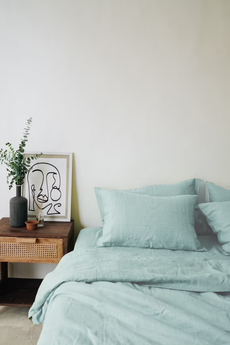 Sea glass linen sheet set / Flat+fitted sheet+2 pillowcases / Blue bedding