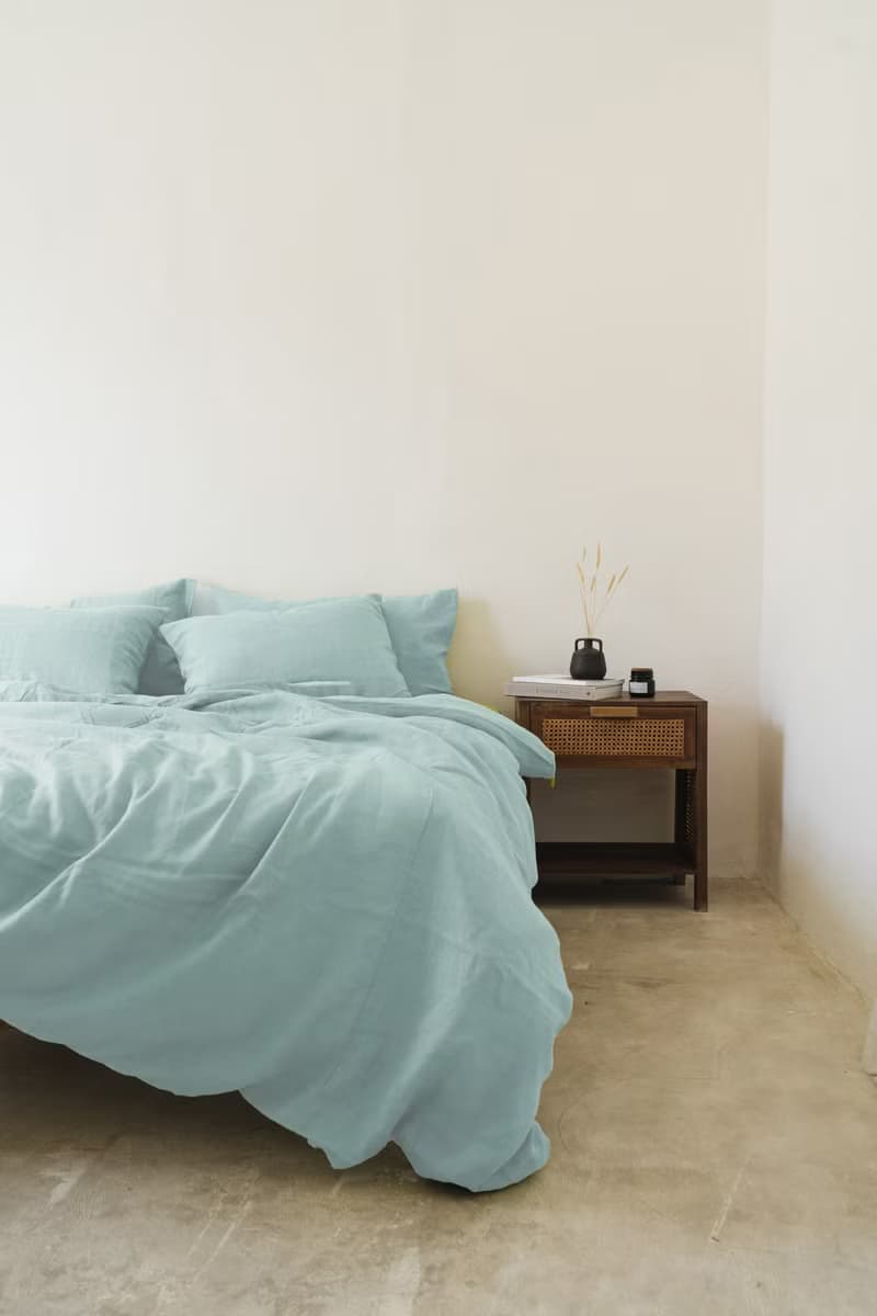 Sea glass linen sheet set / Flat+fitted sheet+2 pillowcases / Blue bedding