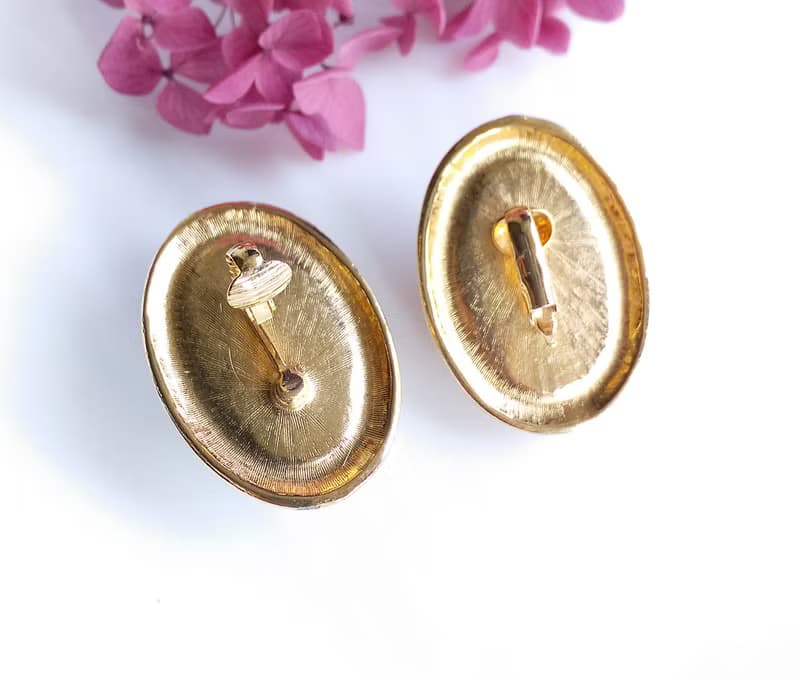 【西洋古董飾品 】橢圓 仿珠 優雅 大耳環 夾式耳環