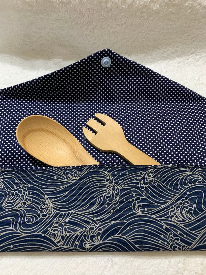 文青風環保筷袋 ~逐浪 日系  沈穩藍 收納 手作餐具袋