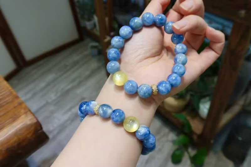 天然藍晶石手鏈 油畫藍晶 梵高名畫星月夜配色 夏日新款 情侶手鏈