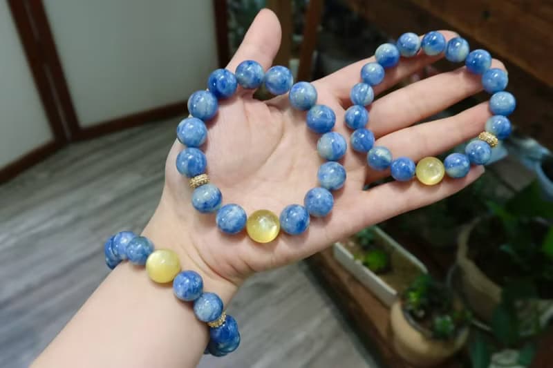 天然藍晶石手鏈 油畫藍晶 梵高名畫星月夜配色 夏日新款 情侶手鏈