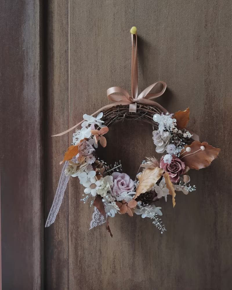 【聖誕禮盒】xuli.96 鄉村落葉紅花圈 永生花花圈