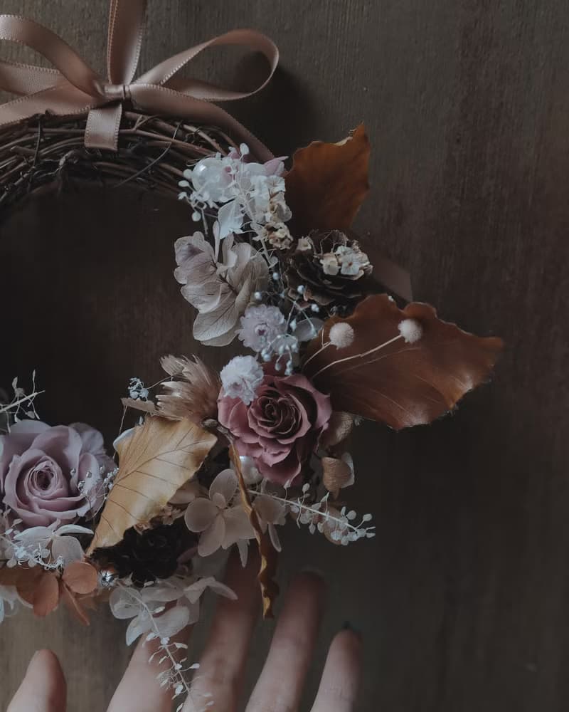 【聖誕禮盒】xuli.96 鄉村落葉紅花圈 永生花花圈