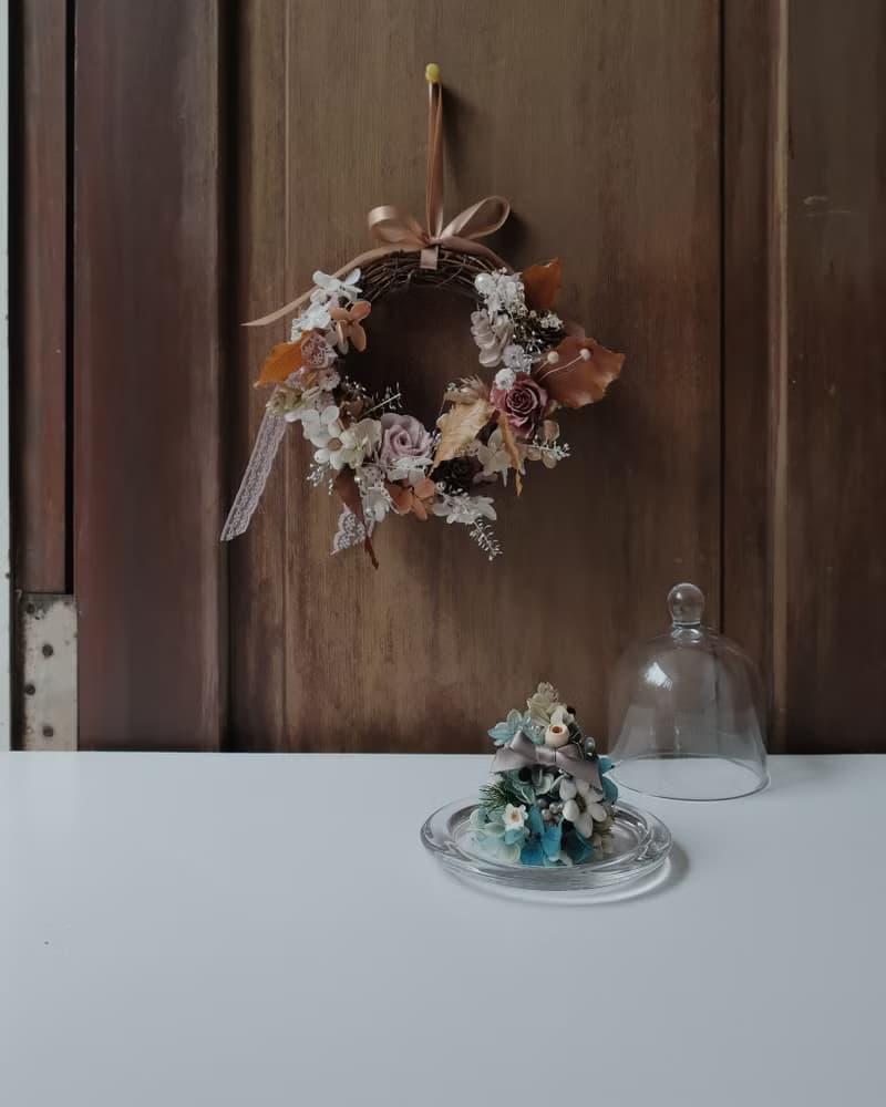 【聖誕禮盒】xuli.96 鄉村落葉紅花圈 永生花花圈