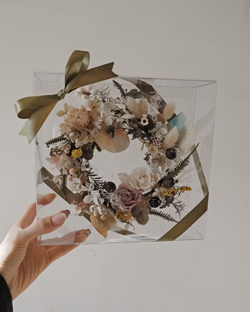 【聖誕禮盒】xuli.96 鄉村落葉紅花圈 永生花花圈