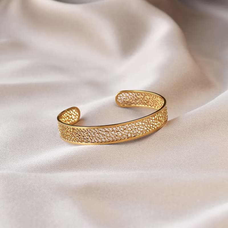 黃銅18K金鏤空蕾絲手鐲