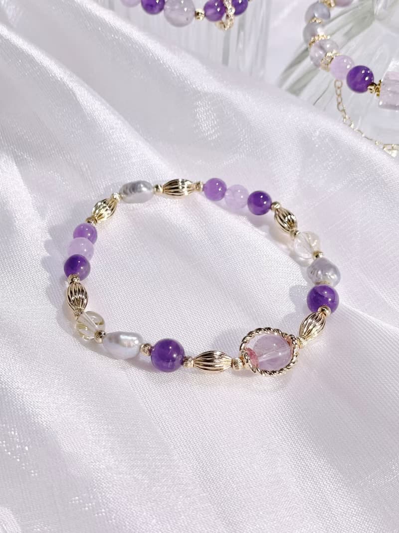 香榭浮光  紫水晶 | 巴洛克淡水珍珠 | 金髮晶 |水晶手鍊 A03-2