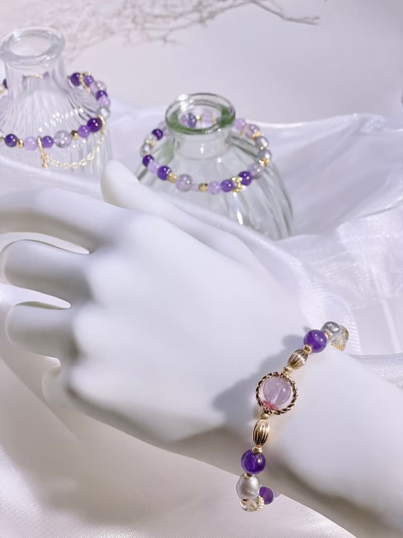 香榭浮光  紫水晶 | 巴洛克淡水珍珠 | 金髮晶 |水晶手鍊 A03-2
