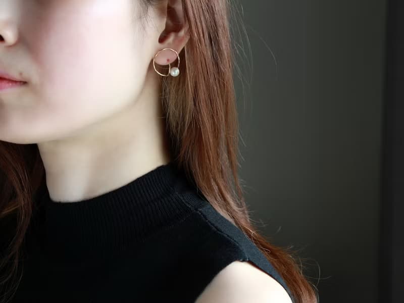 14kgf-double circle pearl pierced earrings 不能改耳夾