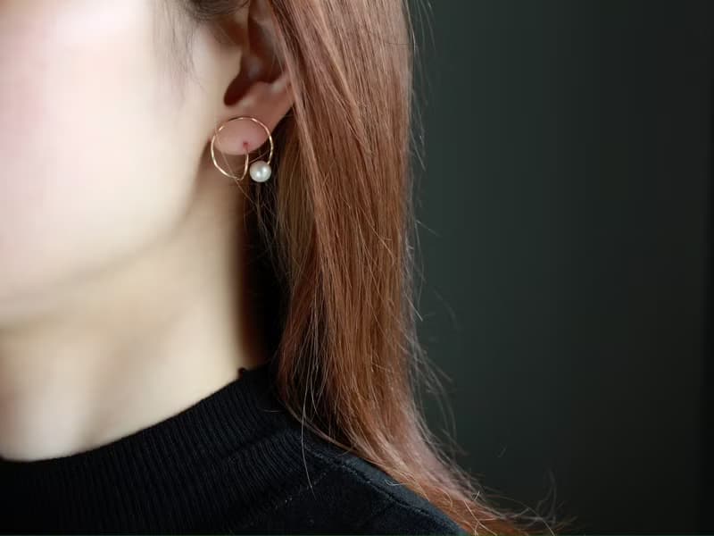 14kgf-double circle pearl pierced earrings 不能改耳夾