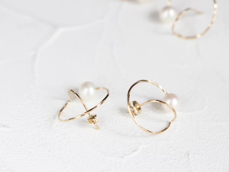 14kgf-double circle pearl pierced earrings 不能改耳夾