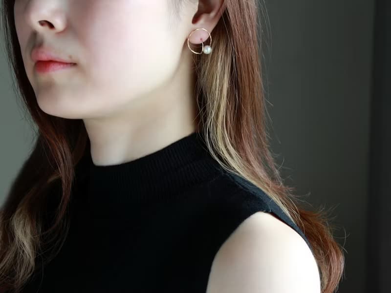 14kgf-double circle pearl pierced earrings 不能改耳夾