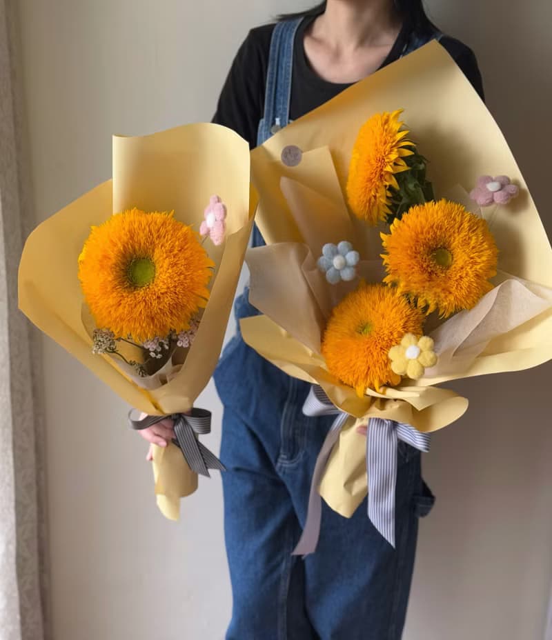 泰迪熊向日葵 畢業花束 鮮花花束 太陽花束