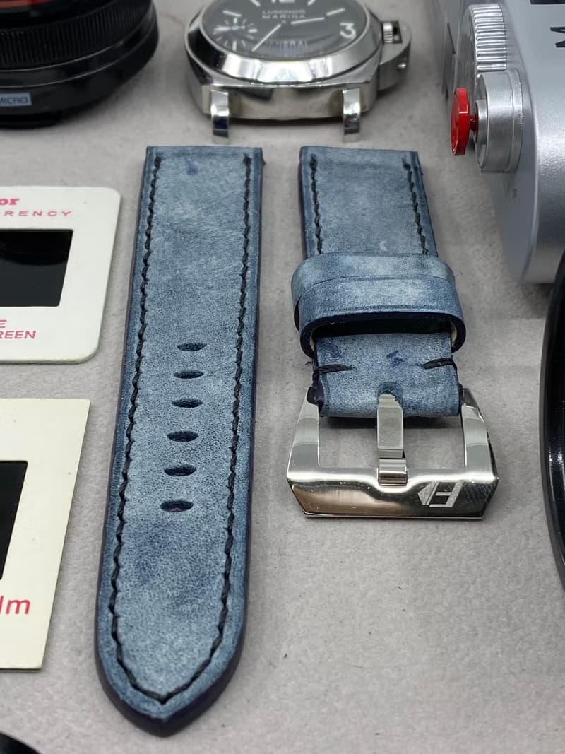 霧腊藍色皮革錶帶 24mm 沛納海手工表帶 Panerai 26mm 錶帶