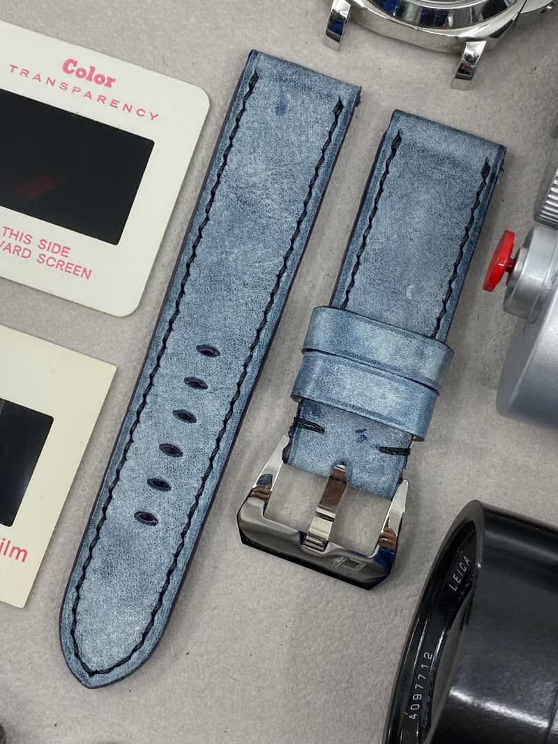 霧腊藍色皮革錶帶 24mm 沛納海手工表帶 Panerai 26mm 錶帶