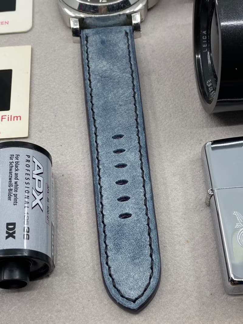 霧腊藍色皮革錶帶 24mm 沛納海手工表帶 Panerai 26mm 錶帶