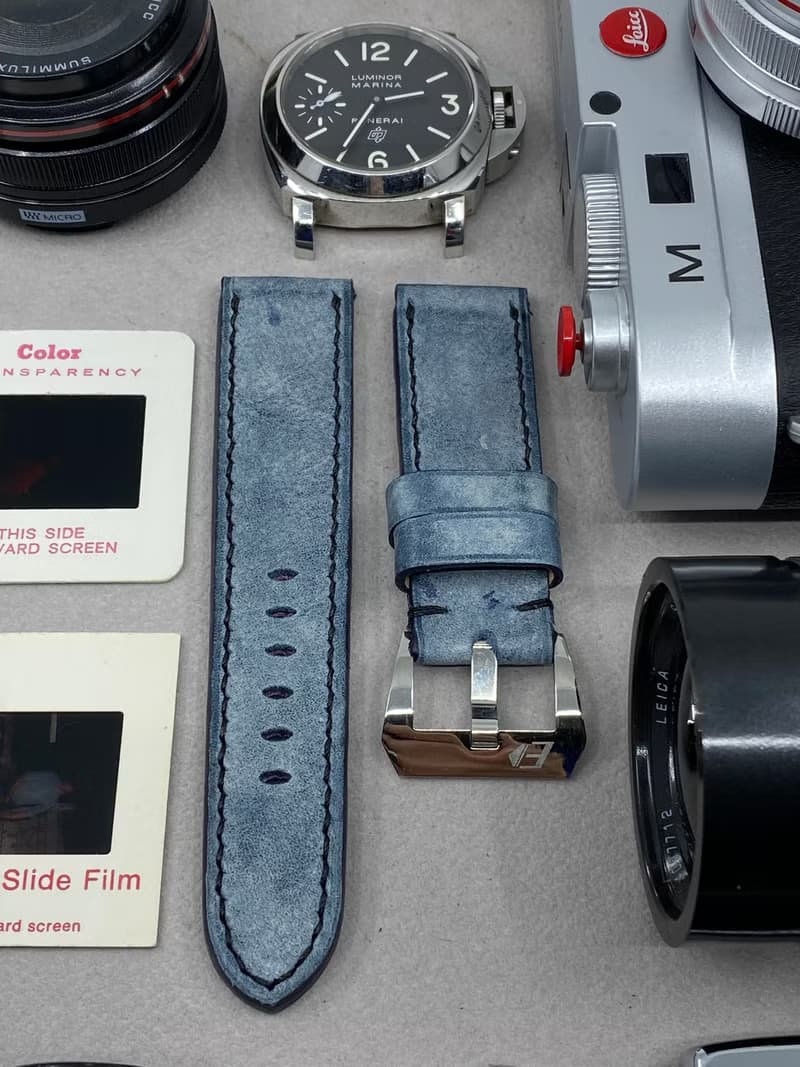 霧腊藍色皮革錶帶 24mm 沛納海手工表帶 Panerai 26mm 錶帶