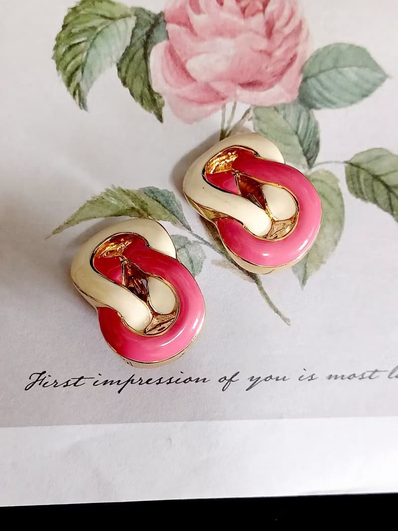 vintage jewelry  St John 經典雙色琺瑯 夾式耳環