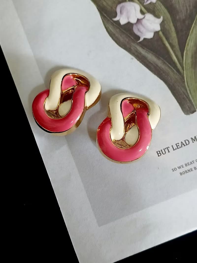 vintage jewelry  St John 經典雙色琺瑯 夾式耳環