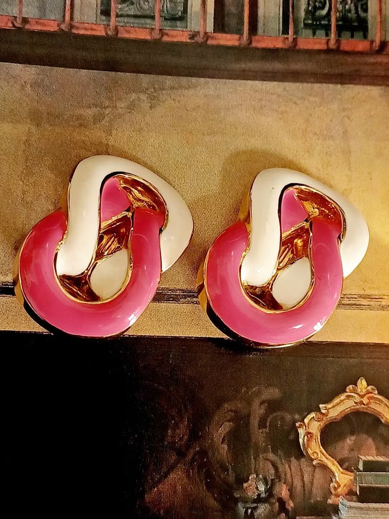 vintage jewelry  St John 經典雙色琺瑯 夾式耳環
