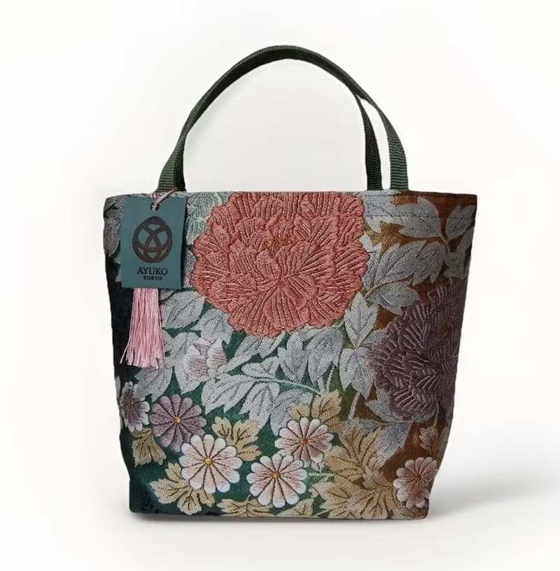 獨一無二100%絲質和服袋帶托特包 | 手工刺繡 | 日本藝術手提包