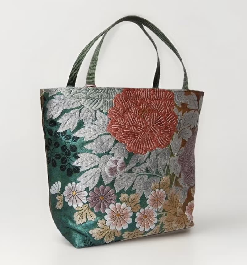獨一無二100%絲質和服袋帶托特包 | 手工刺繡 | 日本藝術手提包