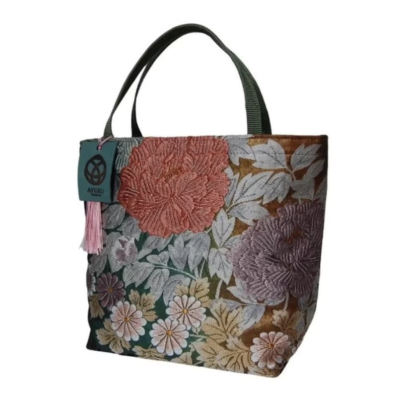 獨一無二100%絲質和服袋帶托特包 | 手工刺繡 | 日本藝術手提包