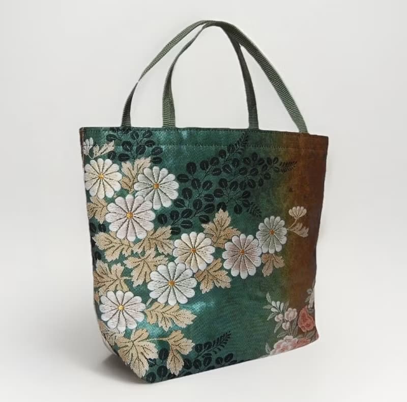 獨一無二100%絲質和服袋帶托特包 | 手工刺繡 | 日本藝術手提包