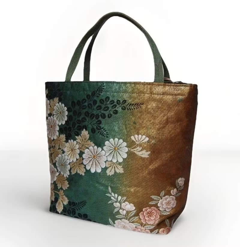 獨一無二100%絲質和服袋帶托特包 | 手工刺繡 | 日本藝術手提包