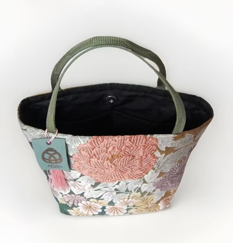 獨一無二100%絲質和服袋帶托特包 | 手工刺繡 | 日本藝術手提包