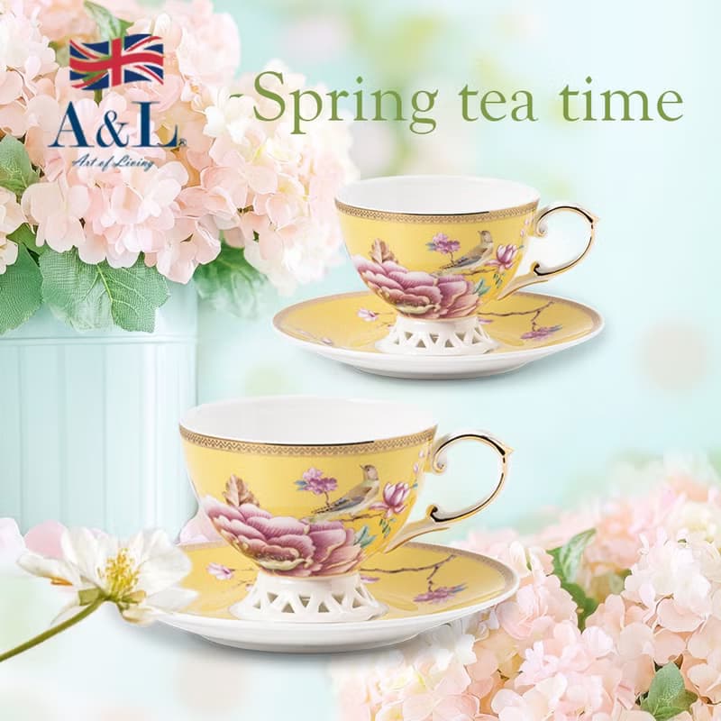 【A&L】花樣春曉 骨瓷咖啡_午茶對杯禮盒組_多色選擇