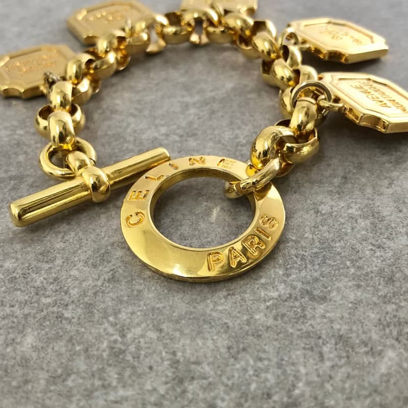 【 日本直送　名牌中古包 】CELINE セリーヌ ブレスレット ゴールド ロゴ シェーヌダンクル vintage ヴィンテージ オールド esez5y