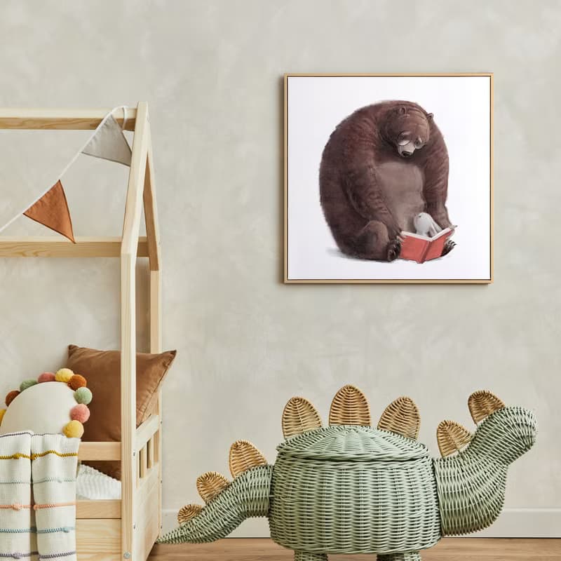 睡前說故事-可愛小熊與兔子掛畫/童話故事/佈置/兒童房擺設/插畫