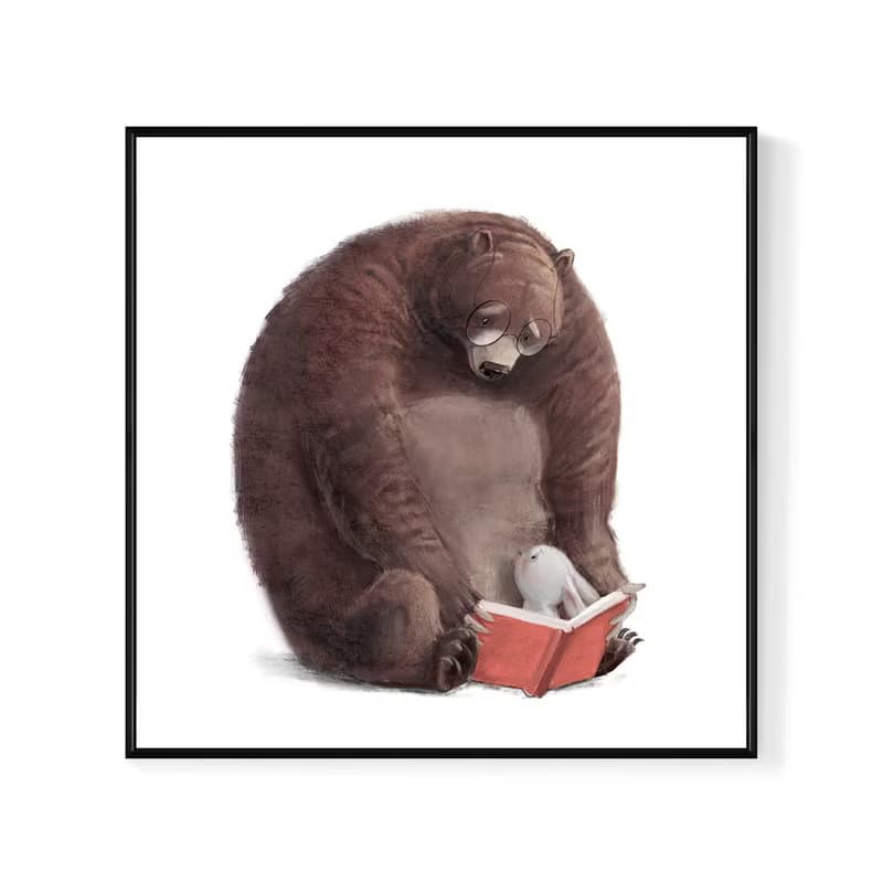 睡前說故事-可愛小熊與兔子掛畫/童話故事/佈置/兒童房擺設/插畫