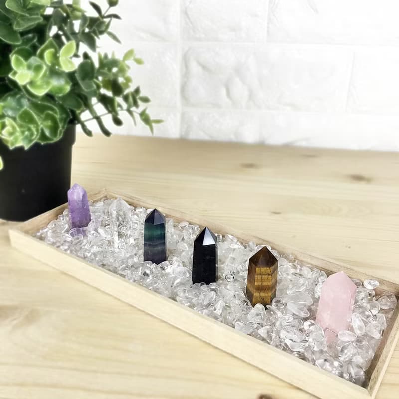 水晶柱-粉晶 黃虎眼石 黑曜石 螢石 白水晶 紫水晶辦公室裝置擺飾