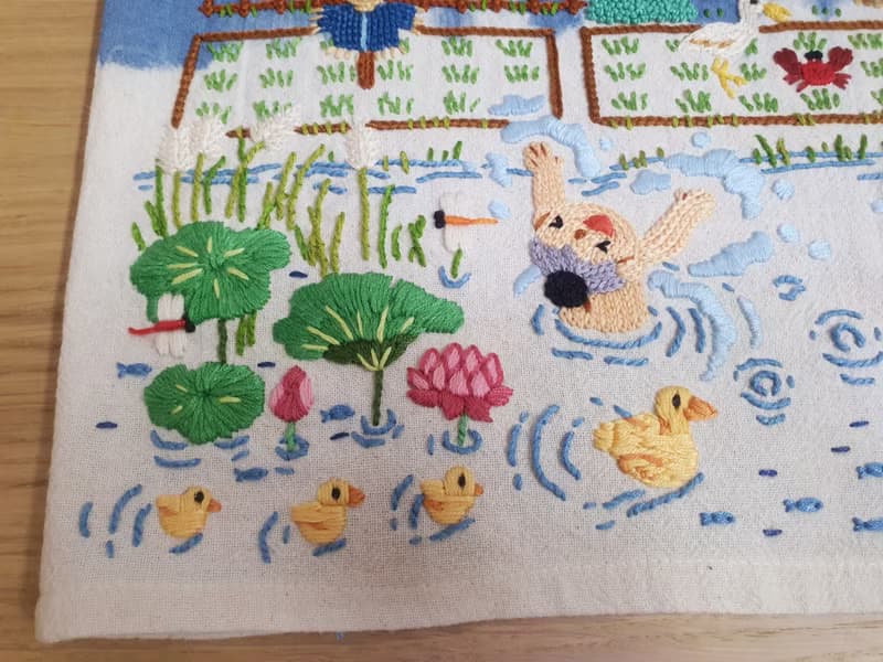 手工刺繡裙子、棉織物、鄉村生活、蓮花