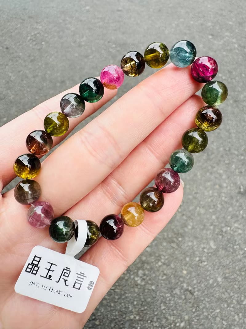 小精品混色彩碧璽8.3-8.5mm21.57g藍碧灰紫碧璽財事業強磁場旺夫