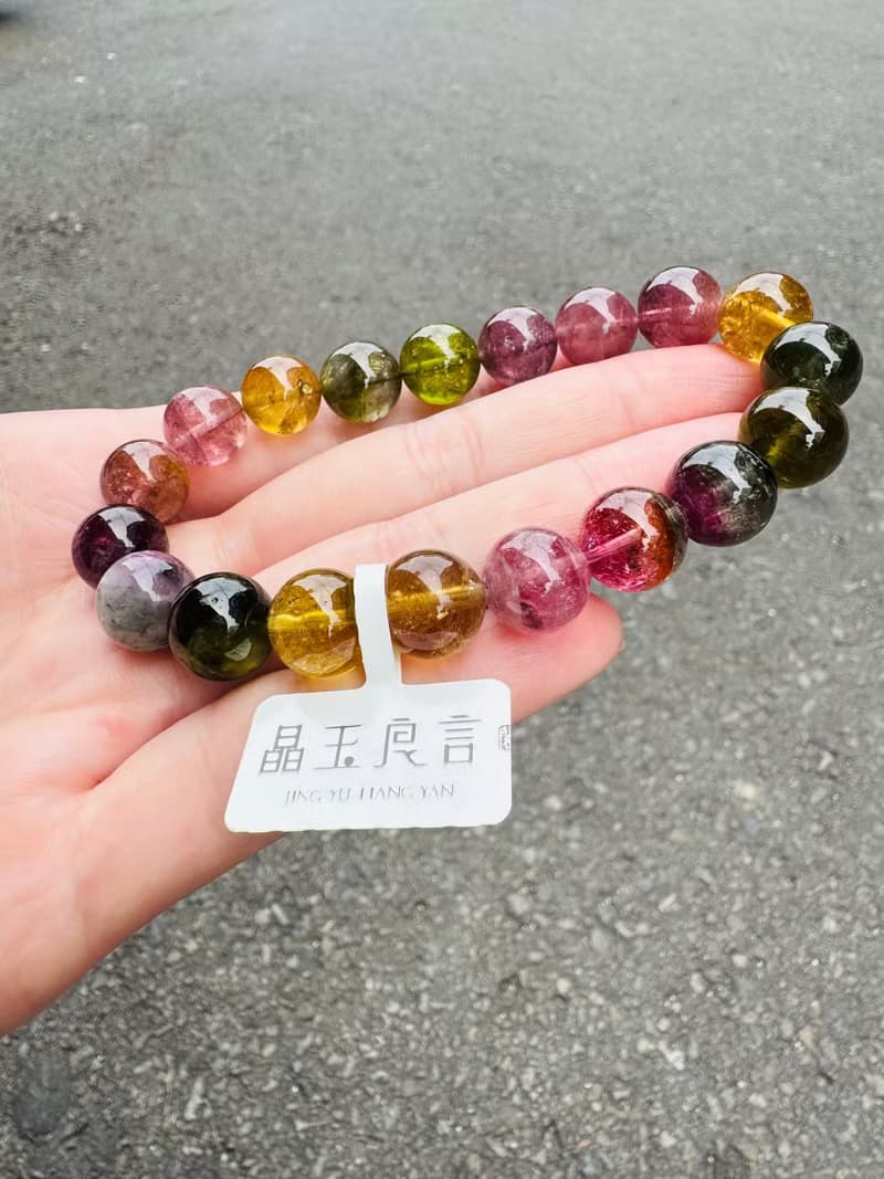 小精品混色彩碧璽8.3-8.5mm21.57g藍碧灰紫碧璽財事業強磁場旺夫