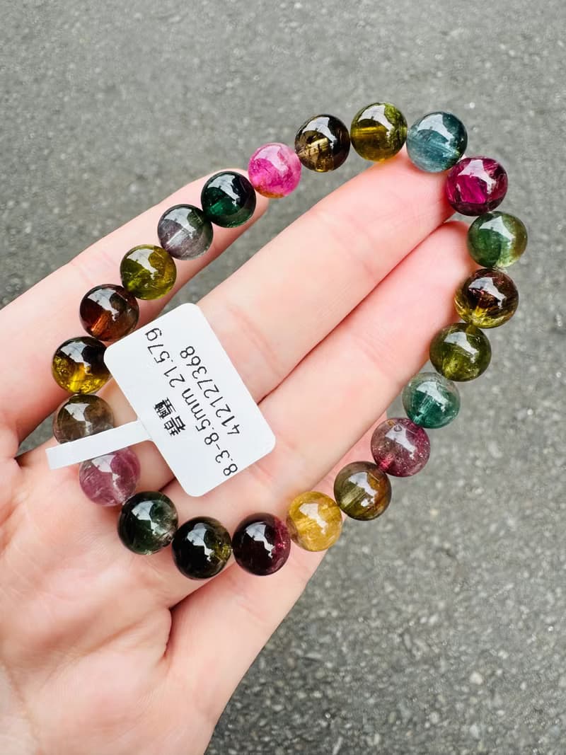 小精品混色彩碧璽8.3-8.5mm21.57g藍碧灰紫碧璽財事業強磁場旺夫