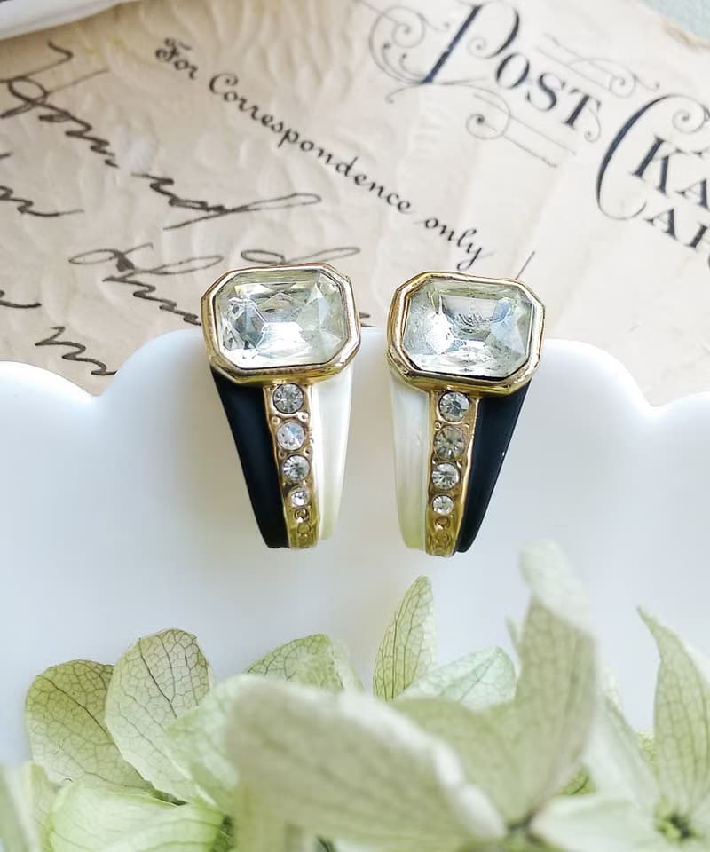 Vintage Jewelry 西洋古董飾品 摩登 都會 黑白鑽 針式耳環
