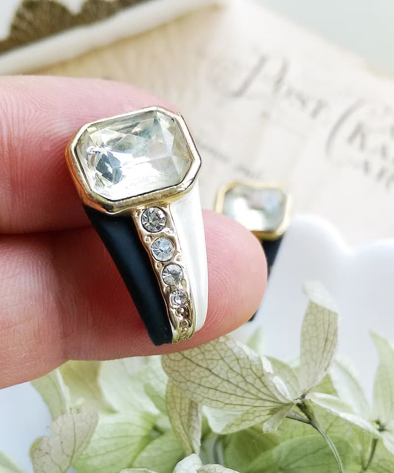 Vintage Jewelry 西洋古董飾品 摩登 都會 黑白鑽 針式耳環